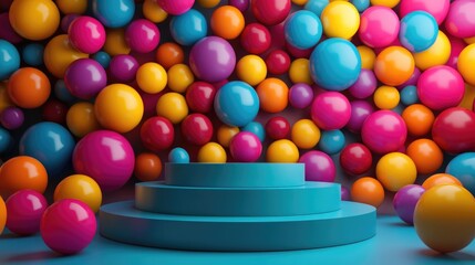 Poster - Colorful Balls Displayed on a Pedestal Podium Stage 3D Rendering