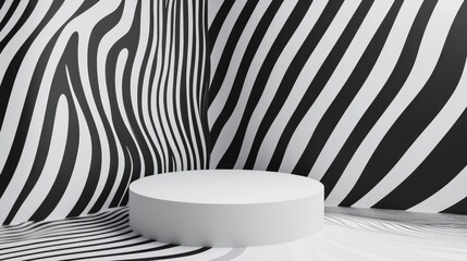 Poster - 3D rendering of an abstract black and white background featuring a podium