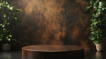 Aufkleber - Elegant showcase pedestal with a brown abstract 3D rendered podium background