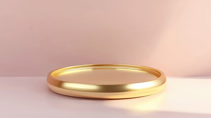 Aufkleber - 3D circular podium or pedestal featuring gold rings blank studio environment minimalistic product backdrop template mockup for cosmetic presentation geometric design upscale concept