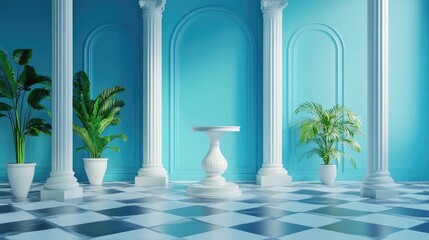 Aufkleber - Elegant background featuring a pedestal and showcase in a 3D illustration