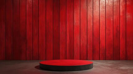 Poster - Cherry red wall backdrop featuring a podium minimalistic design 3D rendering