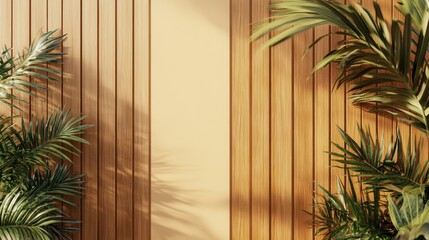 Poster - Natural duotone backdrop featuring wood texture for showcasing products Minimalist spring and summer theme Flat lay perspective 3D rendering