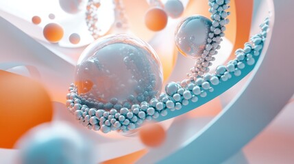 Aufkleber - Abstract geometric installation featuring spheres on a helix accompanied by a digital graphic background 3D rendering illustration
