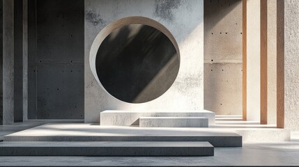Aufkleber - 3D rendering of a podium with abstract minimal scene and geometric platform
