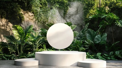 Aufkleber - 3D rendering illustration of a blank podium display for product showcase with a natural backdrop