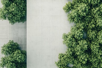 Poster - A lush green area of trees contrasts with the surrounding concrete, emphasizing the importance of nature in urban lifestyles. Generative AI