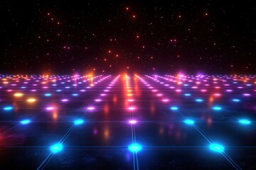 Sticker - A Dark Dance Floor with Neon Lights and a Starry Sky