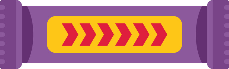 Poster - purple automatic road barrier with red and yellow warning stripes limiting traffic on a road
