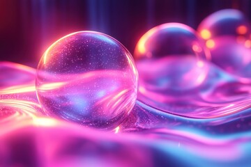 Poster - A Transparent Sphere Resting on a Wavy, Multicolored Surface
