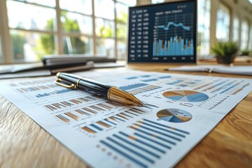 Leinwandbilder - Financial Analysis with Pen on Charts and Graphs