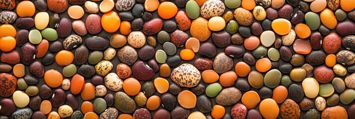 Aufkleber - An artistic arrangement of vibrant beans, lentils, and seeds creates an engaging abstract pattern that highlights natural diversity. Generative AI