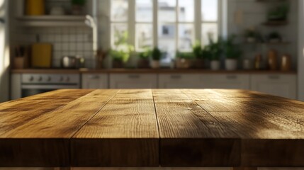 Wall Mural - A warm, inviting kitchen scene with a wooden table and plants.