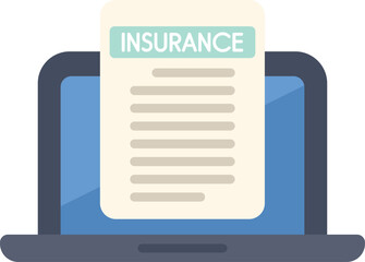 Fototapete - This vector icon shows an insurance policy document displayed on a laptop screen