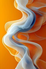 Poster - An abstract composition featuring fluid waves of soft white and blue tones gracefully flowing against a vibrant orange background, creating a sense of movement and depth.