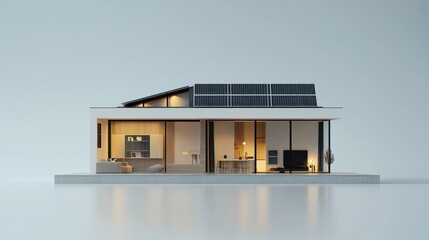 Wall Mural - Modern house design with solar panels and open spaces.