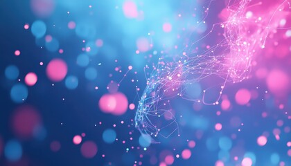 Poster - Abstract Pink and Blue Background with a Network of Lines and Dots