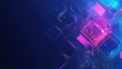 Aufkleber - Abstract Digital Artwork with Glowing Hexagons and Lines