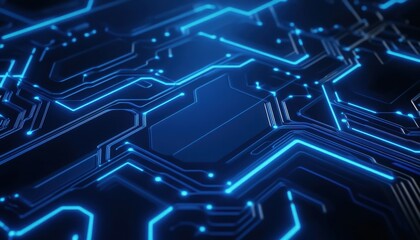 Poster - Abstract Close-Up of a Futuristic Blue Circuit Board