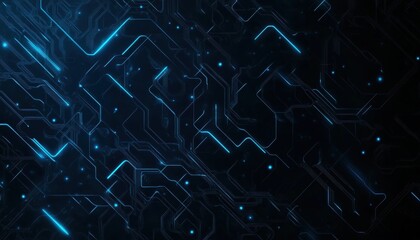 Poster - Abstract blue neon lines on a dark background, resembling a circuit board.