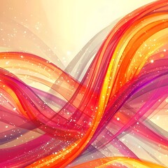 Poster - An abstract composition featuring vibrant orange, pink, and purple flowing lines against a soft golden background, creating a sense of motion and energy.