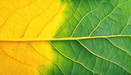 Poster - Close-up View of a Leaf with Yellow and Green Tones