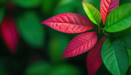 Poster - Close-up of Red and Green Leaves in a Garden