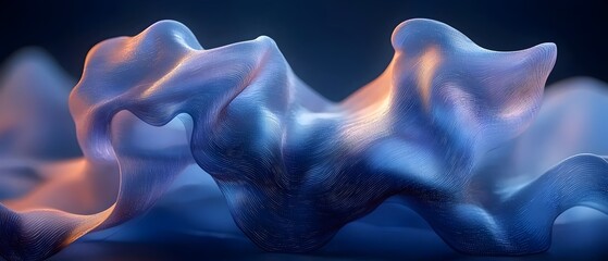 Poster - A mesmerizing abstract wave of translucent fabric, showcasing smooth contours and an interplay of soft blue and orange hues that create a tranquil ambiance.