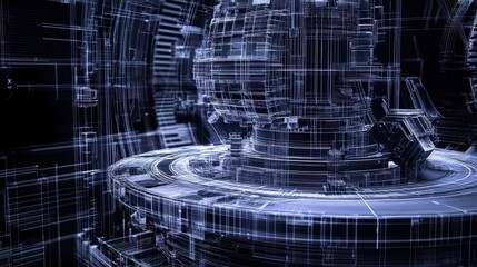 Poster - Wireframe Representation of a Futuristic Machine or Device