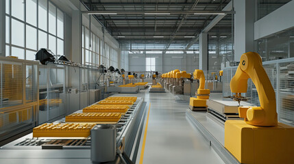Poster - Automated Manufacturing Line with Yellow Industrial Robots