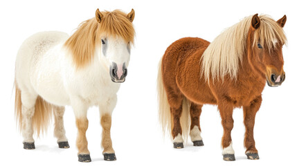 Poster - two cute mini horses together on transparent background generative ai