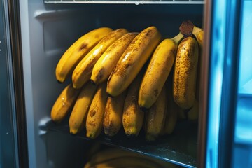 Sticker - A group of ripe bananas inside an empty fridge seen through the open door