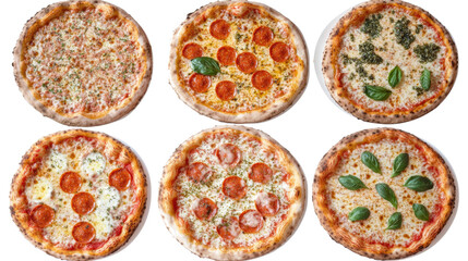 Poster - margarita pizzas with various toppings on a clear background generative ai