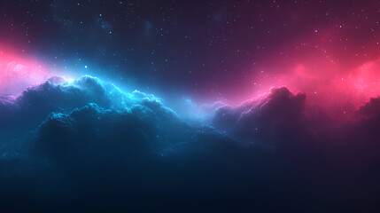 Poster - Abstract landscape dark background with pink, blue, and purple colors.