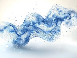 Poster - An abstract wave of blue particles creates a dynamic flow, evoking a sense of movement and energy against a light background, perfect for technology or innovation themes.