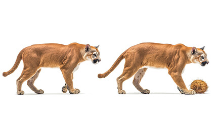 Poster - Mountain Lions Stalking Prey in Side View on White Background Generative AI