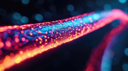 Poster - Vibrant abstract lines with glowing particles, perfect for modern backgrounds.