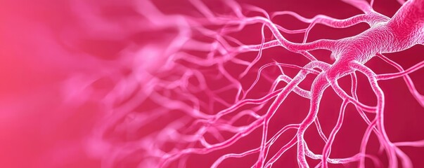 Poster - Abstract representation of biological structures on a vibrant pink background.