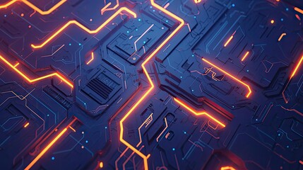 Poster - Abstract Digital Circuitry with Glowing Orange Lines