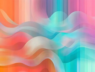Poster - A vibrant abstract illustration featuring flowing waves in shades of coral, teal, and violet. The composition exudes a sense of movement and dynamic energy.