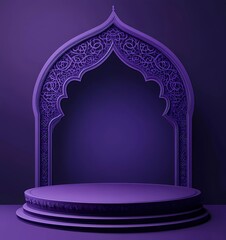 Leinwandbilder - Vector purple podium for product display with Islamic ornament, with blank space around for advertising or packaging design decoration. 