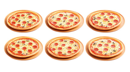 Poster - pizzas on wooden plates with transparent background generative ai