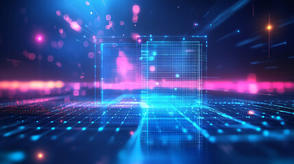 Wall Mural - Abstract blue technology hexagonal background,  blue technology background with glowing cubes 3d rendering toned