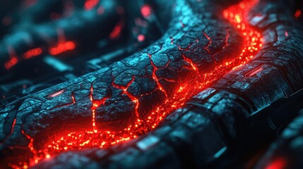 Poster - Abstract close-up of glowing lava cracks on a rocky surface.