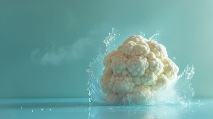 Poster - Water Splash with Cauliflower on Soft Background