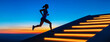 © Birgit Reitz-Hofmann - Female sportswoman running up illuminated stairs at sunset
