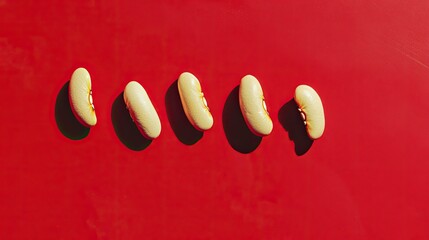 Poster - Unique Arrangement of Yellow Objects on Red Background