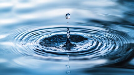 Poster - Stunning depiction of water droplets cascading onto a surface creating waves and ripples that spread beautifully across the water Concept focused on water dynamics and motion