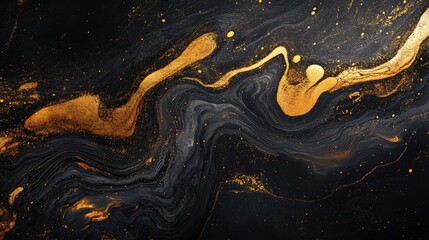 Poster - Golden liquid wave on a dark background Abstract marble texture showcasing fluid art techniques Digital design element