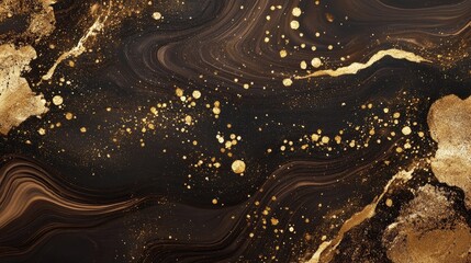 Poster - Elegant abstract brown texture featuring gold splashes ideal for a luxurious background